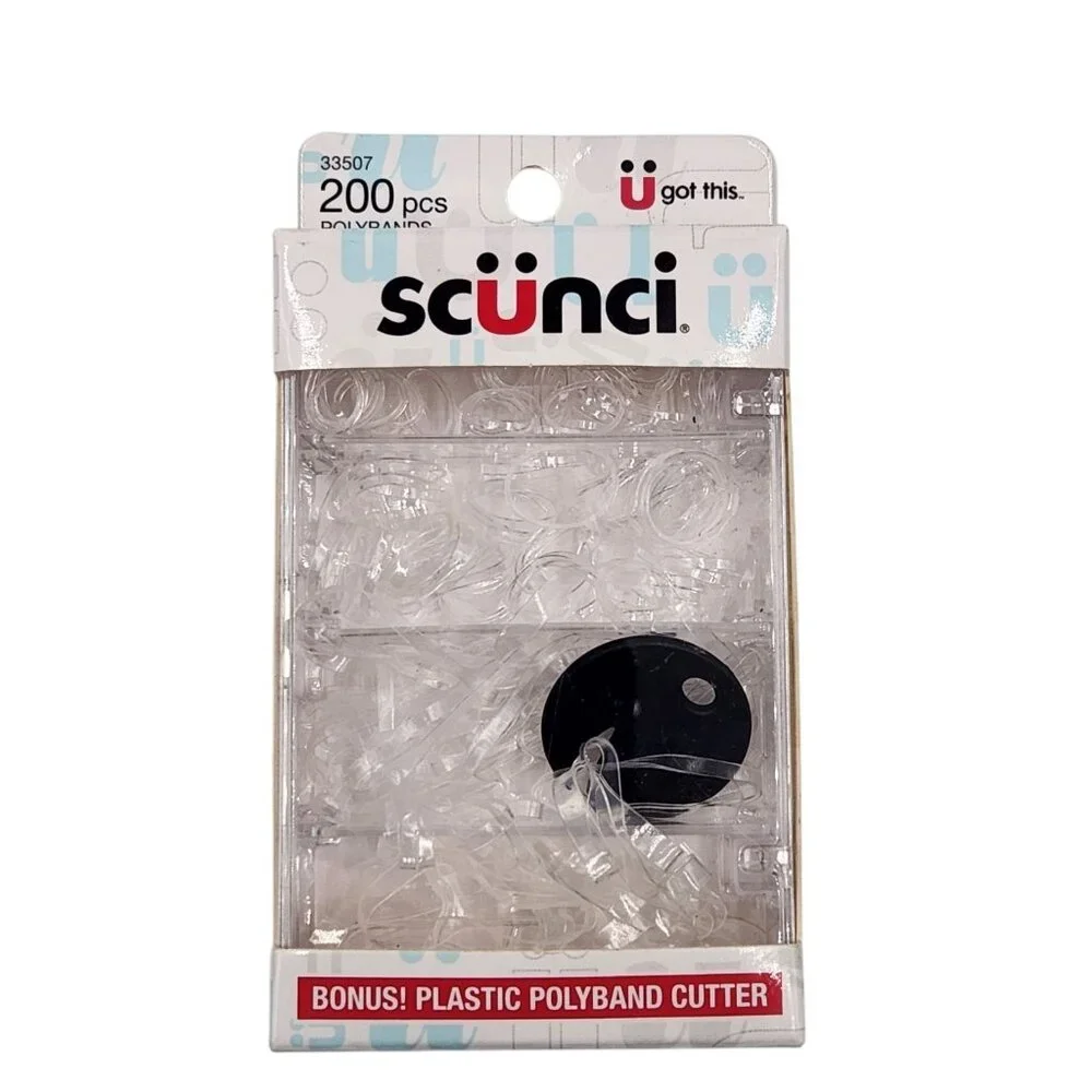 2X Scunci Polybands 200 Pcs Ea Clear Total 400 Bands w/ Plastic Poly Band Cutter